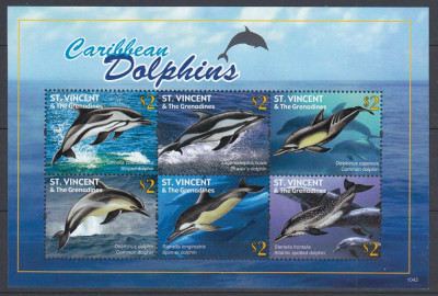 St.Vincent - Fauna Marina - DELFINI din CARAIBE - BL - MNH foto