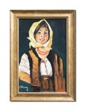 Cumpara ieftin Tablou pictat manual inramat - Tarancuta cu basma galbena (3) - 35x25cm ulei panza, reproducere Nicolae Grigorescu