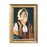 Tablou pictat manual inramat - Tarancuta cu basma galbena (3) - 35x25cm ulei panza, reproducere Nicolae Grigorescu