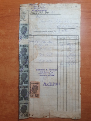 factura din iunie 1945 - flancata cu 66 timbre fiscale foto