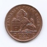 Belgia 2 centimes 1919 - Albert I, (text olandez) Cupru, 21,5 mm, KM-65