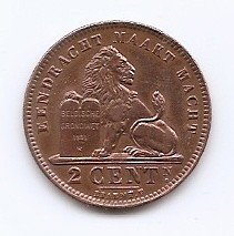 Belgia 2 centimes 1919 - Albert I, (text olandez) Cupru, 21,5 mm, KM-65