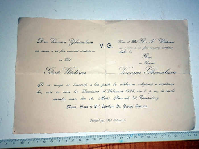 INVITATIE LA NUNTA 1925 CAMPULUNG