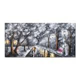 Tablou pictat manual, Impreuna pe aleea cu felinare, 120x60cm ulei pe panza in cutit efect 3D, Magnific