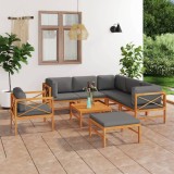 Cumpara ieftin Set mobilier grădină cu perne gri, 8 piese, lemn masiv de tec