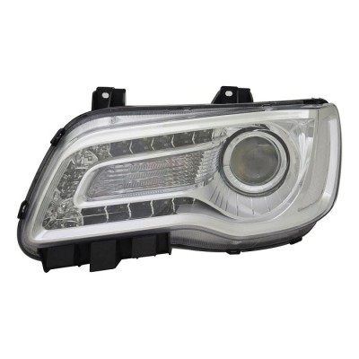 Far Chrysler 300, 2018-, partea Stanga, cu lumina timp de zi tip LED; HB3+LED+PSY24W; manual; argintiu; cu becuri; Omologare: SAE, TYC foto