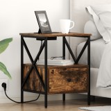 vidaXL Dulap de noapte Stejar afumat 41.5 x 40.5 x 55 cm Lemn compozit