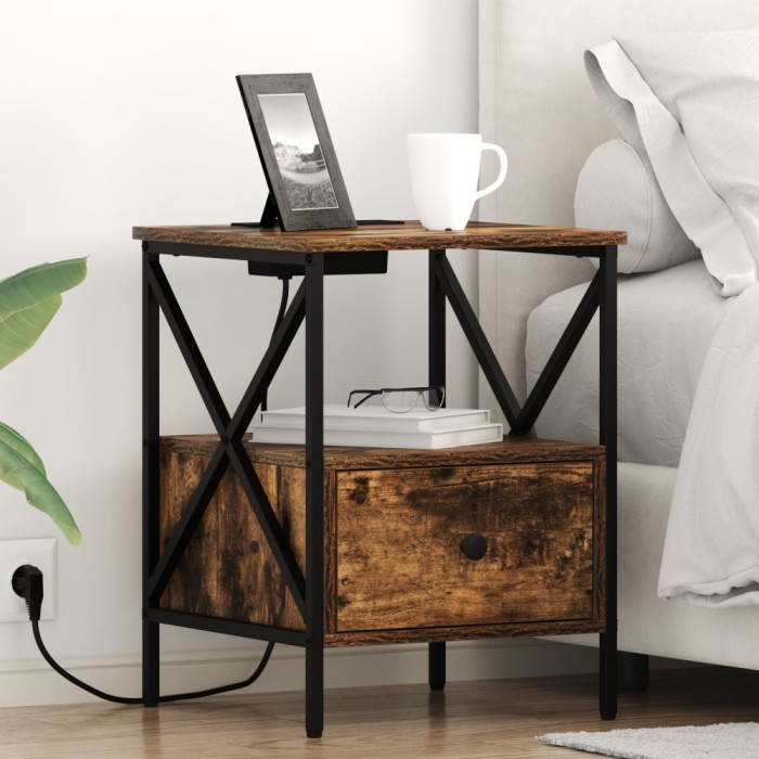 vidaXL Dulap de noapte Stejar afumat 41.5 x 40.5 x 55 cm Lemn compozit