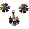 Set argint 925 flori multicolore cu mijloc alb model 1