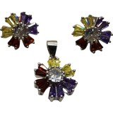 Set argint 925 flori multicolore cu mijloc alb model 1
