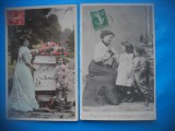 HOPCT 1749 MAMA / COPII-TCV-ROMANTICA-FRANTA-LOT 2 CARTI POSTALE VECHI-CIRCULATE, Circulata, Printata