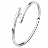 Inel din aur alb 14K - brațe fine și lucioase, zirconiu strălucitor transparent - Marime inel: 60