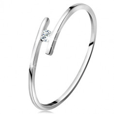 Inel din aur alb 14K - brațe subțiri lucioase, diamant strălucitor transparent - Marime inel: 49