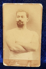 PORTRETUL DOCTORULUI TITUS DEMETRESCU , FOTOGRAFIE TIP C.D.V. , ATELIERUL HUBAUT PARIS , LIPITA PE CARTON , DATATA 1894 foto