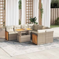 vidaXL Set canapele grădină cu perne 9 piese bej poliratan/lemn acacia 3327691