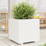 Cumpara ieftin Jardinieră de grădină, alb, 50x50x49,5 cm, lemn masiv de pin