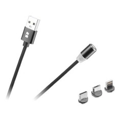 Cablu USB magnetic 3 in 1 Rebel, 1 m, negru, MicroUSB/USB-C/Lightning
