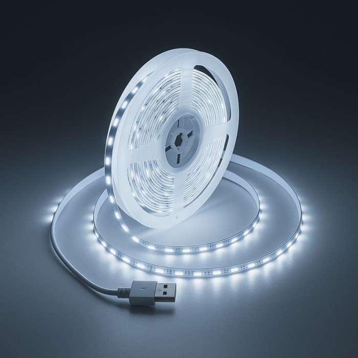 Banda Led Cob USB 5V, Lumina Alb-Rece 6500K, 6W/ml, 300led/ml, RA80, Interior IP20 - 5m/Rola