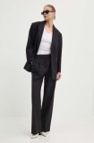 HUGO pantaloni din lana culoarea negru, drept, high waist, 50517955