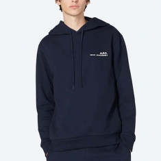 A.P.C. hanorac de bumbac Hoodie Item bărbați, culoarea bleumarin, cu glugă, uni COEAS.H27672-DARKNAVY