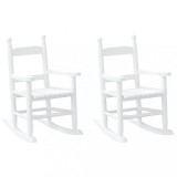 Scaune balansoar pentru copii, 2 buc., alb, lemn masiv plop