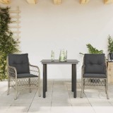 vidaXL Set bistro cu perne, 3 piese, gri deschis, poliratan