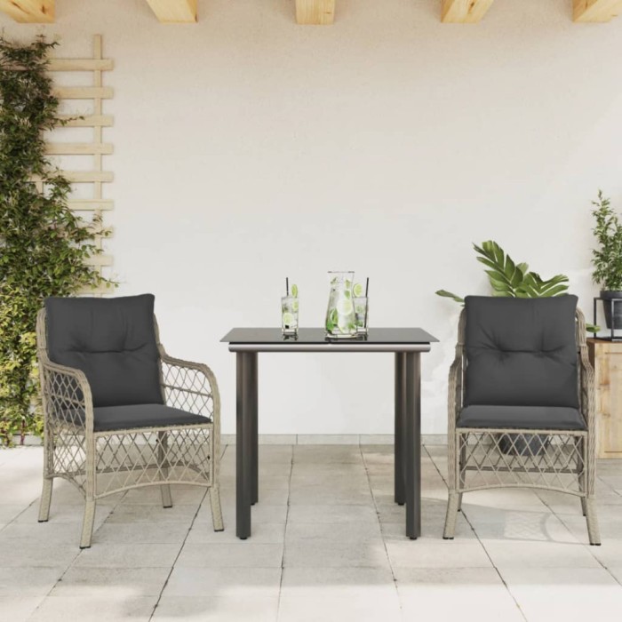 Gossi set bistro cu perne, 3 piese, gri deschis, poliratan