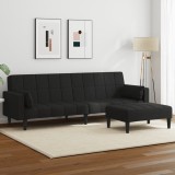 vidaXL Canapea extensibilă cu taburet, 2 locuri, negru, textil 3258125