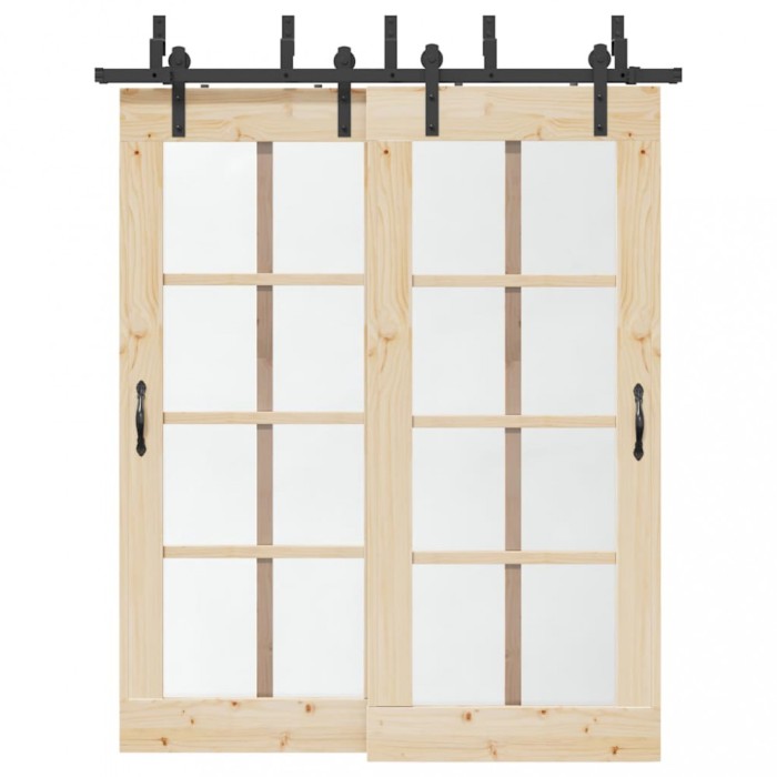 Set feronerie pentru ușă glisantă, negru, 183 cm, oțel