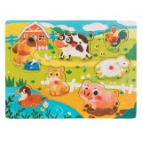 Puzzle din Lemn Animale de la Fermă, 7 Piese, 30x22.5 cm, Multicolor, CMCLASS