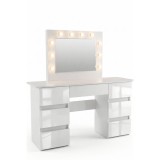 Cumpara ieftin Masa de toaleta/machiaj, Vanessa, alba, sertare lucioase, cu oglinda si LED-uri, 130x43x143 cm