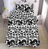 Cumpara ieftin Lenjerie De Pat 3D - Cleo Xu027, Bumbac, 4 Piese, Fara Elastic, Alb, Imprimeu, Negru
