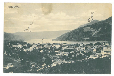 4922 - ORSOVA, panorama, Romania - old postcard, CENSOR - used - 1916 foto