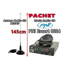 Statie Radio CB PNI Escort HP 8024 ASQ Autosquelch Alimentare 12V-24V 4w + Antena Radio CB ML145 + Magnet 145PL