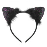 Coroniță Halloween, Urechi de Pisică, Pene Negru, Glitter Mov Verde