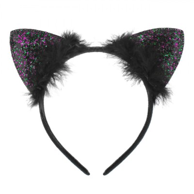 Coroniță Halloween, Urechi de Pisică, Pene Negru, Glitter Mov Verde foto