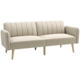 HOMCOM Canapea Extensibilă 2 Locuri Design Scandinavian Dossier Inclinabil 3 Poziții Picioare Lemn Aspect In Bej | Aosom Romania