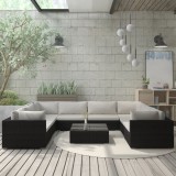 Gossi set mobilier de gradina cu perne, 9 piese, negru, poliratan