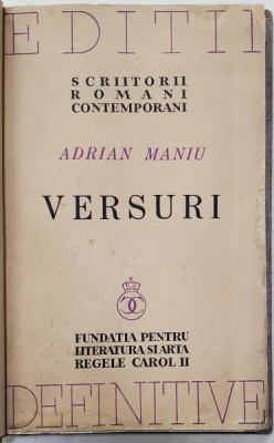 ADRIAN MANIU - VERSURI - BUCURESTI, 1938 foto
