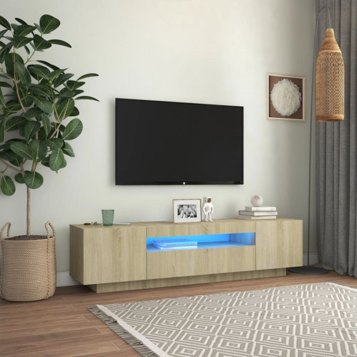 Comoda TV cu lumini LED, stejar sonoma, 160x35x40 cm GartenMobel Dekor