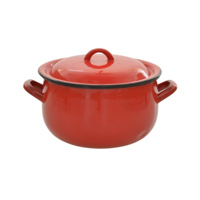 Set oala bombata si capac, Vef, tabla emailata, rosu, 22 cm foto