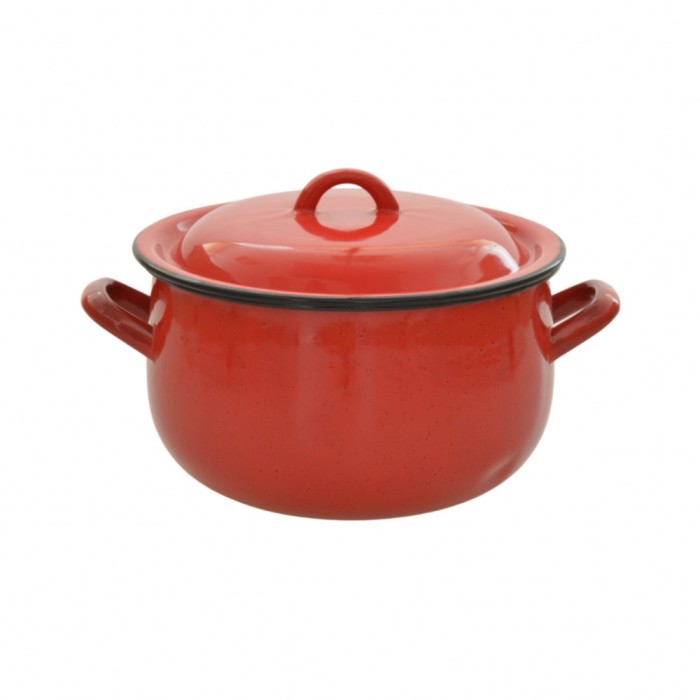 Set oala bombata si capac, Vef, tabla emailata, rosu, 22 cm
