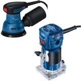 Bosch GEX 125 + GKF 550 - Slefuitor cu excentric 290 W 125 mm + Masina de frezat 550 W 6 mm