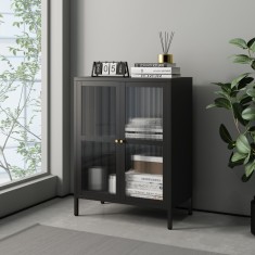 Comoda, en.casa, PXSL-0154 Sakyla, 84 x 64 x 35 cm, otel, sticla, negru, cu 2 usi HausGarden Leisure foto