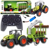 Tractor RC cu remorcă și braț rotativ 360&deg;, lumină și sunet, acumulator 500mAh