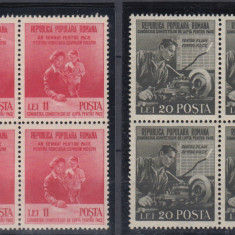 ROMANIA 1950 LP 270 LUPTA PENTRU PACE BLOCURI DE 4 TIMBRE MNH