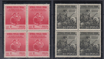 ROMANIA 1950 LP 270 LUPTA PENTRU PACE BLOCURI DE 4 TIMBRE MNH foto