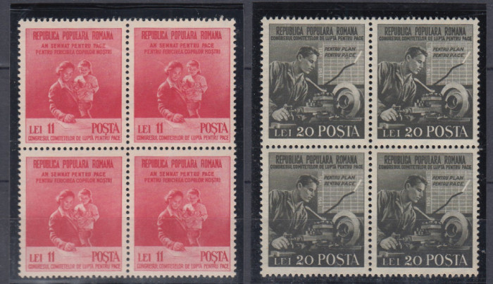ROMANIA 1950 LP 270 LUPTA PENTRU PACE BLOCURI DE 4 TIMBRE MNH
