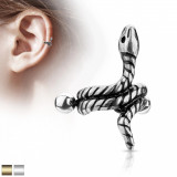 Piercing pentru ureche din oțel - șarpe &icirc;ncolăcit cu dungi pe corp - Culoare Piercing: Argintiu