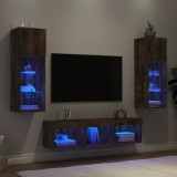 vidaXL Unități de perete TV cu LED-uri, 5 piese, stejar fumuriu, lemn